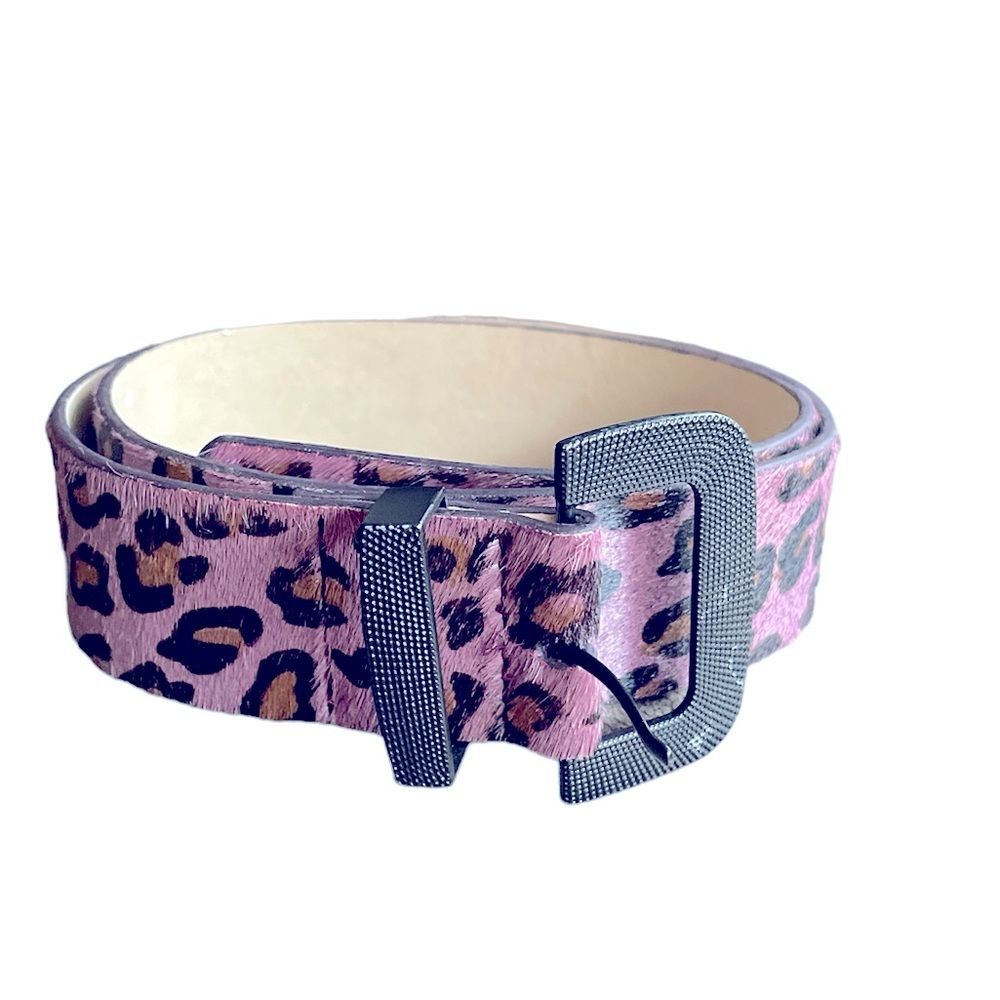 Purple Leopard Print Womens Belt Black Black Sz S